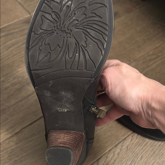 Black Leather Ankle Boots with Gold Accents - Picture 3 of 9